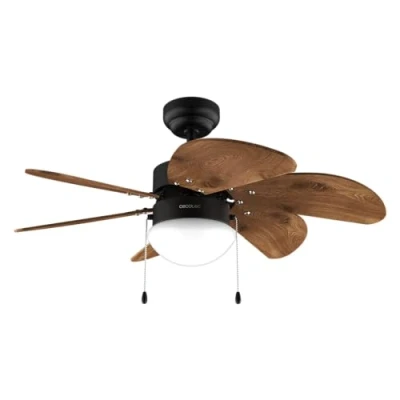 Immagine di Cecotec Ventilatore da soffitto con luce EnergySilence Aero 365 Black&amp;Wood, 50 W, diametro 92 cm, 3 velocità, 6 lame reversibili, modalità inverno estate, utilizzo semplice, interruttore a catena
