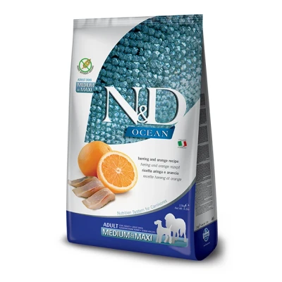 Immagine di Multipack risparmio! 2 x 12 kg Farmina N&amp;D Crocchette cane Ocean Grain Free Adult Medium/Maxi Aringhe &amp; Arancia