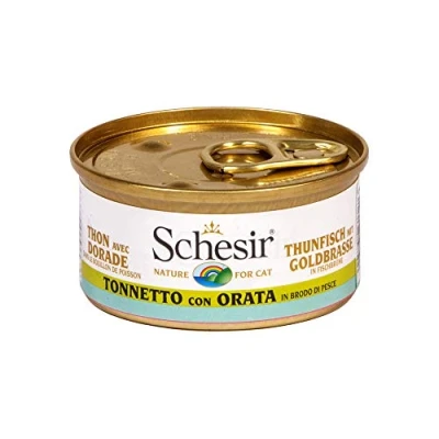 Immagine di Schesir, Cibo Umido per Gatti Adulti Pollo Orata Filetti in Brodo (24 Lattine da 70g)