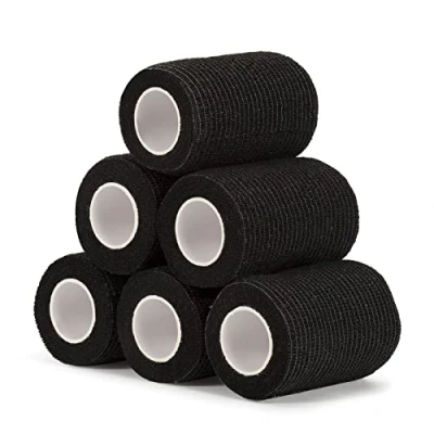 Immagine di 6 Rotoli Benda Elastica Coesiva 7,5cm x 4,5m, Bendaggio Adesiva Nastro Sportivo Non Tessuto Autoadesivo Salvapelle Fasciature per Mani, Piedi, Ginocchia, Braccia (Nero)