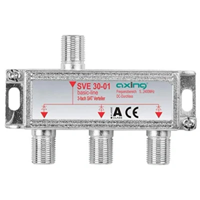Immagine di Axing SVE 30 01 Distributore partitore satellitare e digitale terrrestre 3 Vie, Splitter 5 2400 MHz, connettore F, con passagio DC