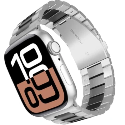Immagine di ARTCHE Cinturino per Apple Watch 46mm/49mm/45mm/44mm/42mm, in Acciaio Inossidabile Compatibile con iWatch, Cinturini iWatch Serie 10, Ultra 2/Ultra, 9 8 7 6 SE 5 4 3 2 1, Argento &amp; Nero