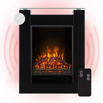 Immagine di Klarstein Camino Elettrico, Caminetto Elettrico 1800 W, Finto a Riscaldamento Basso Consumo, Fuoco LED, Spazio per Legna, Termocamino con Telecomando, Termostato e Timer