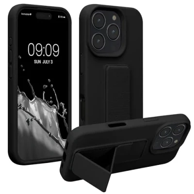 Immagine di kwmobile 1x Custodia Compatibile con Apple iPhone 16 Pro Cover Supporto Dita Back Case per Smartphone Protezione Gommata nero