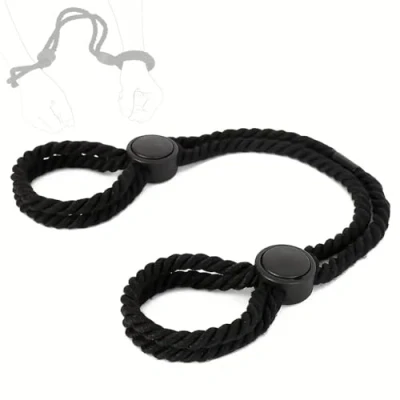Immagine di 1 pezzo di manette nere regolabili in corda, corda cotone esotico