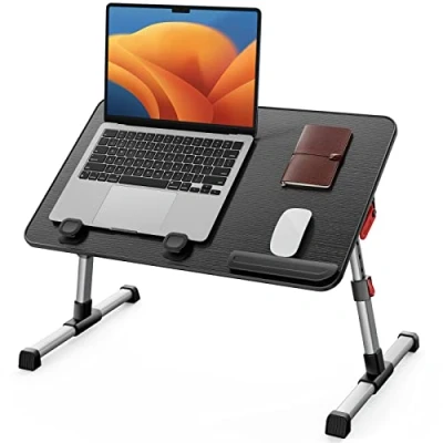 Immagine di Tavolo, SAIJI Tavolino da letto, Regolabile in altezza, con 4 angolazioni regolabili, lapdesk pieghevole, per divano pavimento lavoro studio lettura scrittura mangiare (60 * 33 cm nero)