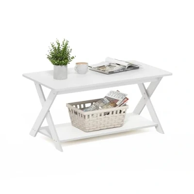 Immagine di Furinno Modern Simplistic Tavolino da caffè Incrociato, Legno ingegnerizzato, Bianco, 9,32 (P) x 40,59 (L) 50,01 (A) cm