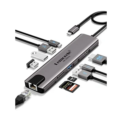 Immagine di Lemorele Hub USB C 10 in 1 con Porta Ethernet RJ45, HDMI 4K@60Hz, 2 3.0 + 2.0, PD 100W, Lettore SD/TF Docking Station Alluminio per MacBook Air/Pro, PC Portatile