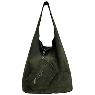 Immagine di Modarno borsa a tracolla da donna in pelle scamosciata pochette, tracolla, shopper, donna, vera (Verde Notte)