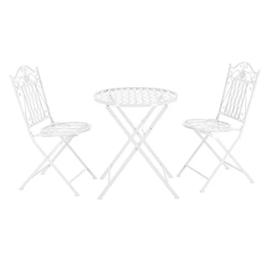 Immagine di [en.casa] Set da Bistrot Composto di 1 Tavolo Rotondo e 2 Sedie con Elementi Decorativi Mobili Pieghevoli Giardino/Balcone/Pub/Bar Bianco