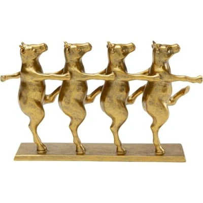 Immagine di Kare Statuetta decorativa di design Dancing Cows, oro, mucche, fatta a mano, pezzo unico, decorazione per il soggiorno, scaffali, idea regalo, 47 x 46 14 cm (altezza larghezza profondità)