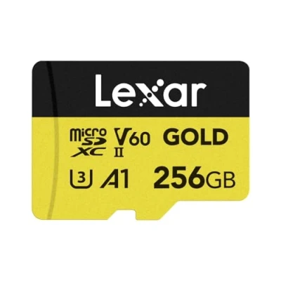 Immagine di Lexar GOLD Micro SD 256GB, scheda microSDXC UHS II, Lettura Fino a 280MB/s, microSD V60, U3, A1, C10, per drone/action camera/dispositivo di gioco portatile II (LMSGOLD256G BNNNG)