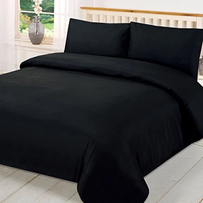 Immagine di Brentfords Set copripiumino king size, tinta unita, trapuntato, con federe, in microfibra morbida e traspirante, colore: nero