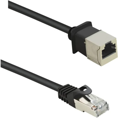 Immagine di Renkforce RF 4394124 RJ45 cavo di rete, patch CAT 5e F/UTP 0.50 m Nero Prolunga con protezione, contatti connettore dorati 1 pz.