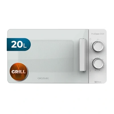 Immagine di Cecotec Forno a Microonde con Grill ProClean 3120 da 20L, 700 W, 6 livelli, rivestimento Ready2Clean per una migliore pulizia, tecnologia 3DWave, design della porta FullWhite e dettagli in metallo