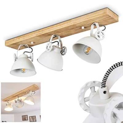 Immagine di lampada da soffitto Svanfolk, in metallo/legno bianco/natura, 3 luci, con faretti orientabili, x attacco E14, design retro/vinatge, senza lampadina/e
