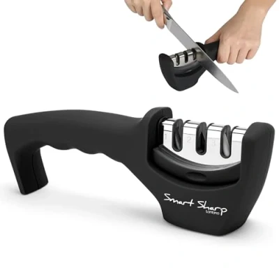 Immagine di Lantana Smart Sharp affilacoltelli manuale a 3 fasi design ergonomico con finitura nera/cromata