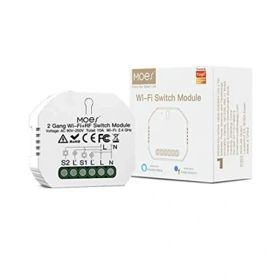 Immagine di MOES Interruptor Wifi Mini Inteligente conmutador Inalambrico Rele Módulo Alexa Control Remoto y RF433 para Interruptores de 2 Gang 1/2 Way, compatible con la app Smart Life Tuya Google Home