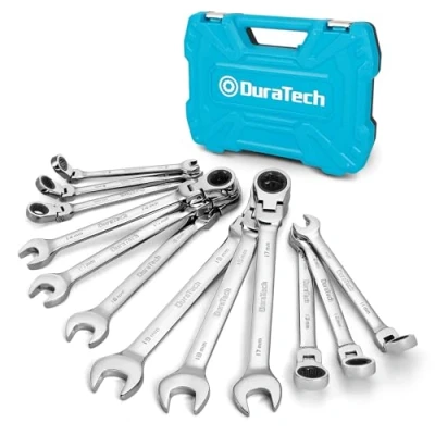 Immagine di DURATECH set di chiavi a cricchetto flex head da 12 pezzi, combinate con ingranaggio 72 denti, metriche, 8 19 mm, acciaio Cr v, organizzate in valigetta