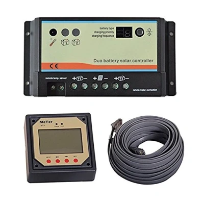 Immagine di regolatore di carica solare 20A 12V 24V auto work Dual batteria con telecomando mt 1 Meter per camper, caravan, barca o qualsiasi sistema due batterie banche