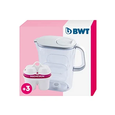 Immagine di BWT Filtro acqua AQUAlizer 2,6L + 3 cartucce filtranti al magnesio potabile Per alimenti e bevande Filtra calcare, cloro, piombo rame