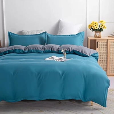 Immagine di Gezu Parure da letto 240 x 260 cm, blu anatra grigio, set di copripiumino per 2 persone, in microfibra, tinta unita, reversibile, con federe 65 chiusura lampo