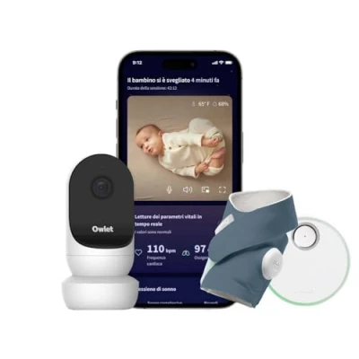 Immagine di Owlet Dream Duo 2 Baby Monitor Intelligente: Sock e Cam Monitoraggio in tempo reale dei parametri vitali visualizzazione video HD Blue Avio