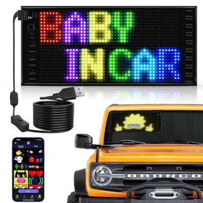 Immagine di Pannello di visualizzazione A LED doppia fila, 27 x 12 cm, con display LED, programmabile, per auto, camion, testo, graffiti, Smart App, Bluetooth, USB 5 V/2
