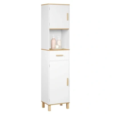 Immagine di EUGAD Mobile da Bagno Alto e Stretto, Armadio a Colonna Salvaspazio in Legno MDF Mobiletto, Multiuso con 2 Ante, 1 Cassetto Vano Aperto, Bianco, 40x30x180cm