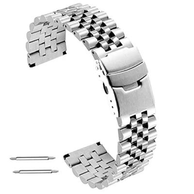 Immagine di Kai Tian Premium Tridimensionale Cinturino Orologio Acciaio Inossidabile 24mm Bracciale Uomo Metallo Tondo Robusto Chiusura Argento