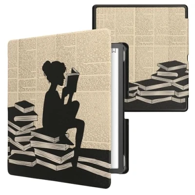 Immagine di kwmobile Custodia eReader Compatibile con Amazon Kindle Scribe Cover eBook Reader Flip Case nero/beige Ragazza e Libri