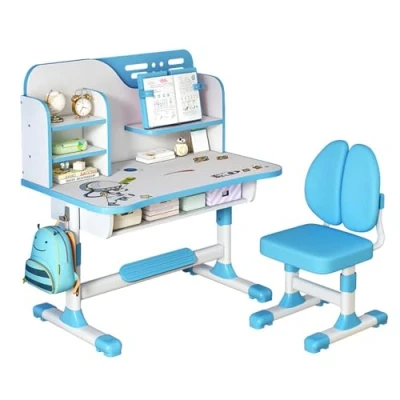 Immagine di Calager Set da scrivania e sedia per bambini, regolabile in altezza, studenti scolastici, tavolo scrittura con cassetto libreria, ergonomica ragazze