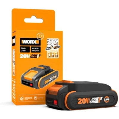 Immagine di WORX Batteria agli ioni di litio PowerShare WA3639 20V 2.0Ah con indicatore carica e protezione da sovraccarico