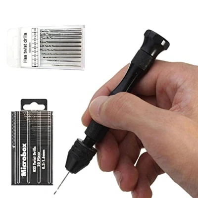 Immagine di DXIA 31 Pezzi Mini Twist Bits 0.3mm 3mm Micro Punte da Trapano Set, Hand Drill Strumento con Punte, DIY Precision Pin Vise for Model Resina Gioielli Noce Ambra Cera d&#039; api Olive Dado