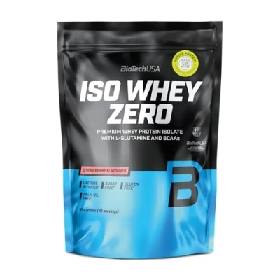 Immagine di BioTechUSA Iso Whey Zero Premium Protein Isolate Grass Fed Enzyme Free Sugar and Gluten free, 454 g, Fragola