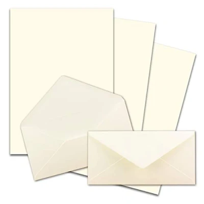Immagine di FarbenFroh by Gustav Neuser Set di 25 fogli carta da lettere opaca formato DIN A4, con buste lunghe, incollaggio a umido, colore bianco naturale