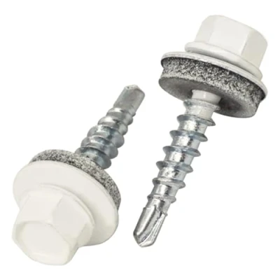 Immagine di SKIR&#039;CO (50 pezzi) viti per tetti, testa esagonale, autoperforanti verniciate 4,8 x 25 mm con rondelle EPDM (bianco puro RAL 9010)
