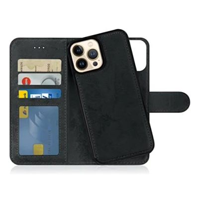 Immagine di MyGadget Cover per iPhone 13 Pro Max Custodia Libretto Magnetica Portafoglio Flip Wallet Case Porta Carte in Similpelle PU Removibile Grigio Nero