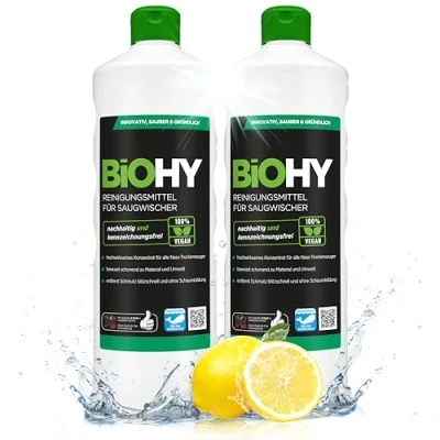 Immagine di BiOHY Detergente per scopa aspirante (2 bottiglie da 1l) Concentrato 1:200 aspiraliquidi ideale piastrelle, PVC, parquet e moquette ecologico (Saugwischer)