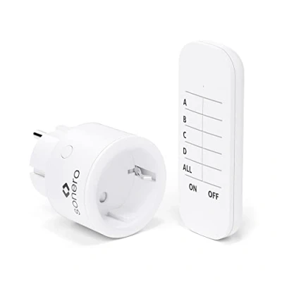 Immagine di sonero® set di prese wireless 2300 watt 1x telecomando, presa per uso interno, portata 30 m, design compatto, bianco