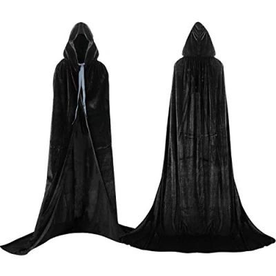 Immagine di Proumhang Nero Mantello con Cappuccio Lungo in Velluto Costume di Halloween Carnevale Natale Capo Masquerade
