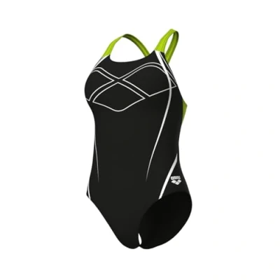 Immagine di Arena Feel Graphic Swim PRO Back Costume Intero Donna, da Bagno ad Asciugatura Rapida, Sportivo in Tessuto Maxfit Eco Resistente al Cloro e Sale con Protezione UV UPF 50+