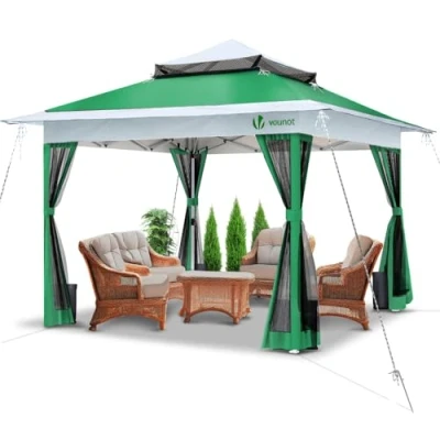 Immagine di VOUNOT Gazebo 3.6x3.6m Pieghevole con 4 Parti Laterali in Rete, da Giardino Tenda Padiglione Pop Up Doppio Tetto, Sacchi di Sabbia Peso e Sacca Trasporto, Colore Verde