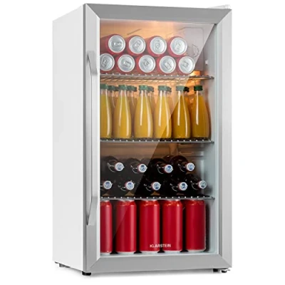 Immagine di KLARSTEIN Mini Frigo da Camera per Birra, Portatile Camera, Piccolo Ufficio, Ufficio con Porta in Vetro, Bar Ripiani Rimovibili, 3 10C, 80L