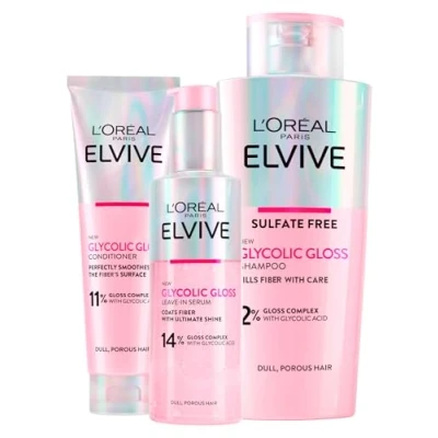 Immagine di L&#039;Oréal Paris Elvive Glycolic Gloss Shampoo da 200ml + Balsamo 150ml Siero Senza Risciacquo per Capelli Spenti e Porosi Lucentezza Intensa Lunga Durata Set 3