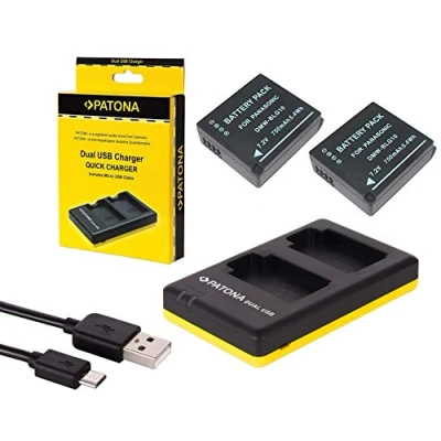 Immagine di Set 4 in 1 per Panasonic Lumix DMC GX80 con 2 batterie BLG10 + doppio caricatore (ricarica contemporaneamente)