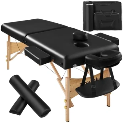 Immagine di TecTake® Lettino Massaggio a 2 Zone con Rulli, Portatile Imbottitura 7,5 cm, Pieghevole Braccioli, Poggiatesta Ergonomico, Poggiabraccio, Borsa Inclusa Nero