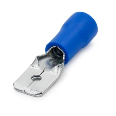 Immagine di Heschen maschio rapidi vinile isolato 6.3 x 0.8 mm cavo terminale per 1.5 2.5 mm² (16 14 AWG) blu 100 pezzi
