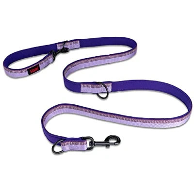 Immagine di guinzaglio a doppia estremità HALTI da addestramento con imbottitura in neoprene, tessuto catarifrangente 3M e lunghezza regolabile. Ideale per cani medi grandi (taglia L, viola)