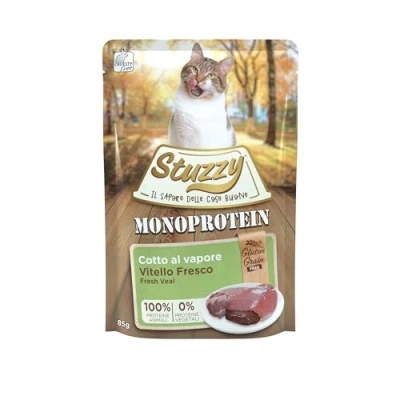 Immagine di Stuzzy, Monoprotein Grain &amp; Gluten Free, Cibo Umido Completo per Gatti Adulti con Vitello, in Patè (20 Buste da 85g)